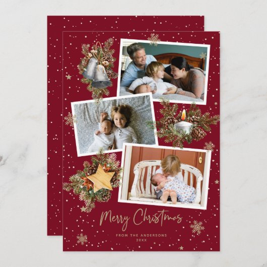 水彩赤金ゴールドフォトメリークリスマスカード シーズンカード (正面/裏面)
