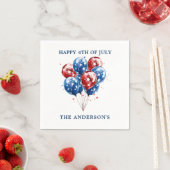 水彩赤青風船米国国旗7月4日 スタンダードカクテルナプキン (インサイチュ)