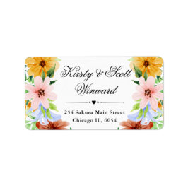 水彩赤青黄色の花アドレス ラベル