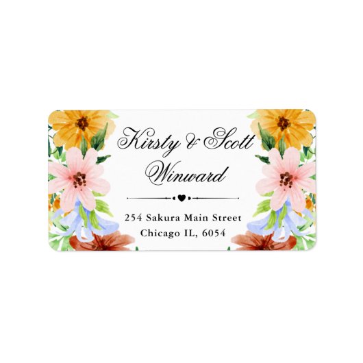 水彩赤青黄色の花アドレス ラベル (正面)