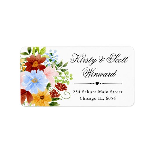水彩赤青黄色の花アドレス ラベル (正面)