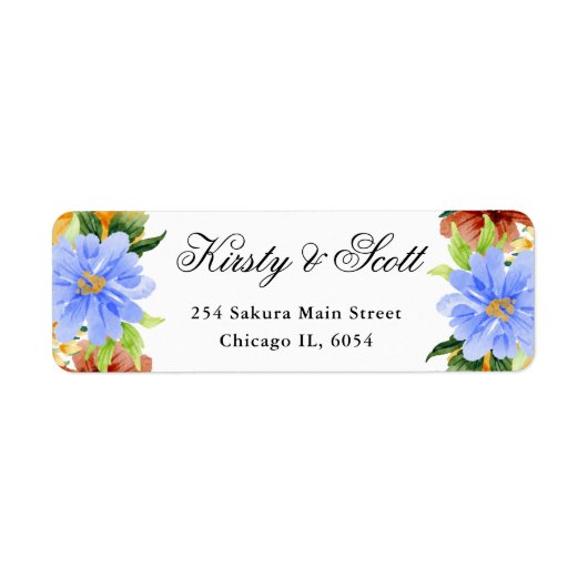 水彩赤青黄色の花アドレス ラベル (正面)