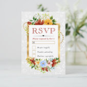 水彩赤青黄色結婚花 出欠カード (スタンド正面)