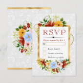 水彩赤青黄色結婚花 出欠カード (正面/裏面)