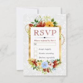 水彩赤青黄色結婚花 出欠カード