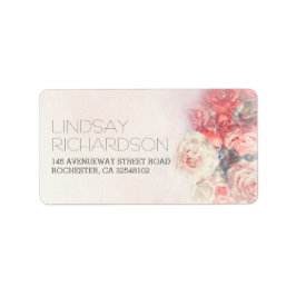 水彩赤面とピンクローズ結婚ズ ラベル