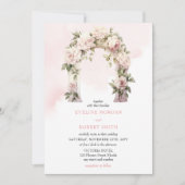 水彩赤面と白結婚バラのアーチ 招待状 (正面)