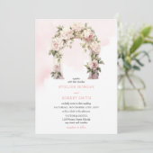 水彩赤面と白結婚バラのアーチ 招待状 (スタンド正面)