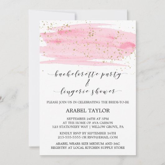 水彩赤面と金ゴールドバチェロレッテとランジェリー 招待状 (正面)