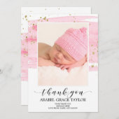 水彩赤面と金ゴールドフォトサンキューカード 案内状 (正面/裏面)