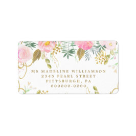 水彩赤面と金ゴールドフローラ差出人住所 ラベル