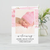 水彩赤面と金ゴールド写真誕生のお知らせ 案内状 (スタンド正面)