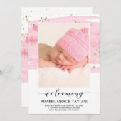 水彩赤面と金ゴールド写真誕生のお知らせ 案内状 (正面/裏面)