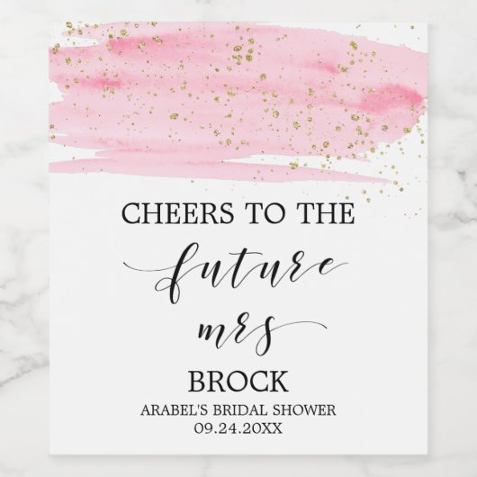 水彩赤面と金ゴールド未来ミセスブライダルシャワー ワインラベル (シングルラベル)