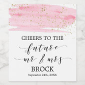 水彩赤面と金ゴールド未来婚約 ワインラベル (シングルラベル)