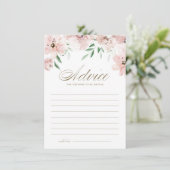 水彩赤面ほこりっぽいピンクの花ベビーシャワー アドバイスカード (スタンド正面)