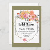 水彩赤面オレンジ色イエローフローラ金ゴールドフレーム 招待状 (正面/裏面)