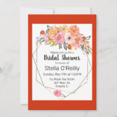 水彩赤面オレンジ色イエローフローラ金ゴールドフレーム 招待状 (正面)