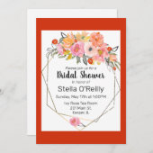 水彩赤面オレンジ色イエローフローラ金ゴールドフレーム 招待状 (正面/裏面)