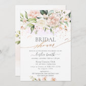 水彩赤面クリームバラブライダルシャワー 招待状 (正面/裏面)