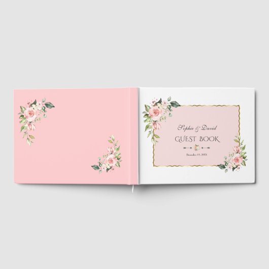 水彩赤面クリームフラワーピンク結婚フレーム ゲストブック (全面)