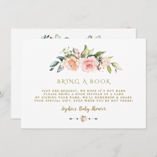 水彩赤面クリームフローラが本を持ってくる エンクロージャーカード (正面/裏面)