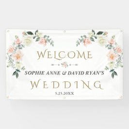 水彩赤面クリームフローラ結婚のウェルカムサイン 横断幕