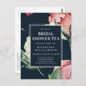 水彩赤面ネイビーフローラブライダルシャワー茶 ポストカード (正面/裏面)