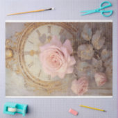 水彩赤面バラアンティーク時計金ゴールド グランジ 薄葉紙 (クラフト)
