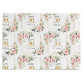 水彩赤面バラセージと金ゴールド50誕生日 ラージペーパーバッグ (正面)