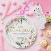 水彩赤面バラユーカリプタス金ゴールドキンセアニラ ペーパープレート (パーティー)