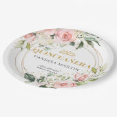 水彩赤面バラユーカリプタス金ゴールドキンセアニラ ペーパープレート (アングル)