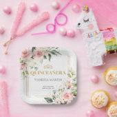 水彩赤面バラユーカリ金ゴールドキンセアニェラ ペーパープレート (パーティー)