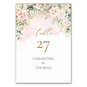 水彩赤面バラユーカリ金ゴールド結婚ズ テーブルナンバー (正面)