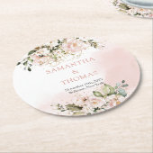 水彩赤面バラユーカリ金ゴールド結婚ズ ラウンドペーパーコースター (アングル)