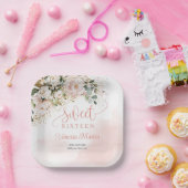 水彩赤面バラユーカリsweet sixteen ペーパープレート (パーティー)