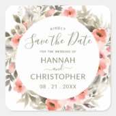 水彩赤面バラリース日付シールを保存 スクエアシール (正面)