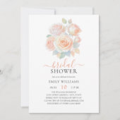 水彩赤面バラ金ゴールドガーデンブライダルシャワー 招待状 (正面)