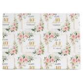 水彩赤面バラ金ゴールド40th誕生日抱き枕 ラージペーパーバッグ (正面)