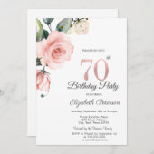 水彩赤面バラ70誕生日 招待状 (正面/裏面)