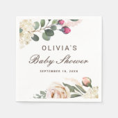 水彩赤面バラ。ガーデンフローラベビーシャワー スタンダードカクテルナプキン (正面)