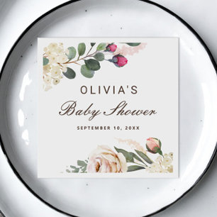 水彩赤面バラ。ガーデンフローラベビーシャワー スタンダードカクテルナプキン