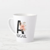 水彩赤面パステルピンクモノグラム名付き カフェラテマグ (左アングル)