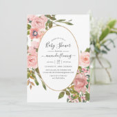 水彩赤面ピンクとバラ金ゴールドベビーシャワー 招待状 (スタンド正面)