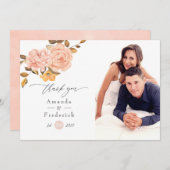 水彩赤面ピンクと金ゴールドフローラ結婚ズ サンキューカード (正面/裏面)