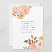 水彩赤面ピンクと金ゴールドフローラ結婚ズ 招待状 (正面)