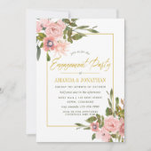 水彩赤面ピンクと金ゴールド婚約パーティ 招待状 (正面)