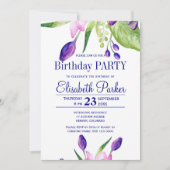 水彩赤面ピンクのネイビーフローラ誕生日パーティー 招待状 (正面)