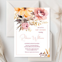 水彩赤面ピンクの女の子の赤ちゃんシャワーの招待状