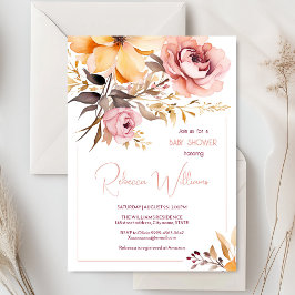 水彩赤面ピンクの女の子の赤ちゃんシャワーの招待状 招待状